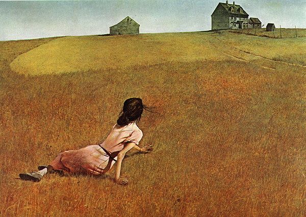 Andrew Wyeth, Christina's World, 1948.The painting shows a woman named Christina Olson, who had an undiagnosed muscular deterioration that paralyzed her lower body, dragging herself across the ground to pick flowers from her garden.If rhetoric is not stylistic ornamentation but persuasive discourse, then rhetorical forms are deeply and unavoidably involved in the interpretation of realities by visual media.