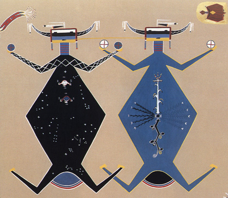 This is a traditional sand painting from Arizona and it is another instance of a cultural heritage that not only genders nature, but also separates spheres of existence into dualities: one "belongs" to the feminine, and one "belongs" to the masculine.