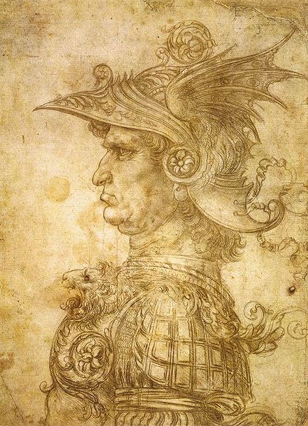 The mercenary soldier: An Italian condottiere as in a drawing by Leonardo Da Vinci