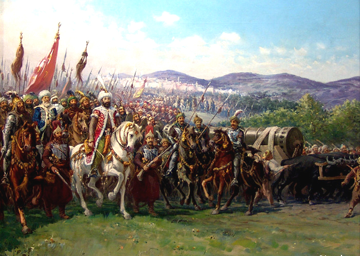 ''Sultan Mehmed II approaches Constantinople with his army (Note the Great Turkish Bombard)''