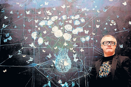 Hirst. No Love Lost Blue paintings.