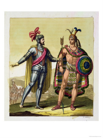 ''The Encounter Between Hernando Cortes and Montezuma II, from "Le Costume Ancien Et Moderne" Giclee Print by Gallo Gallina''