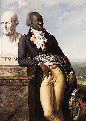 ''1797 portrait of Jean-Baptiste Belley. Born in Senegal and enslaved in Santo Domingo (Haiti), Belley went on to be one of the Haitian delegates to the French National Convention, which abolished slavery in 1794. In 1802, he fought with Toussaint L'Ouverture and, as a consequence, died in a French prison in 1802. The bust is the painting is Abbé Raynal, a noted abolitionist.''