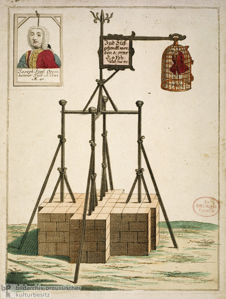 the gallows from which Joseph Sus Oppenheimer was hanged. 1738