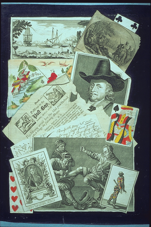 Postscript to the Post-Boy, George Bickham, ?1706 [portrait of ?Francis Pym; chinoiserie for japanning; surgeon and patient; portrait of Duke of Marlborough; playing cards; comedia del arte. Recap from George Clark Print collection, Worcester College, Oxford] 