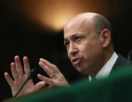 ''Blankfein, addressing a friendlier audience than the U.S. Senate panel before which he testified on April 27, told well-known shareholder gadfly Evelyn Davis that he was staying in his job after she asked him to resign.''