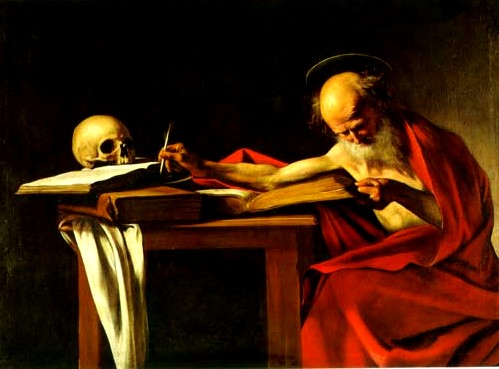 Caravaggio. Saint Jerome. ''It is not coincidence that one of the earliest writers of Christianity, St. Jerome was a pagan scholar and theologian. Jerome’s Vulgate Bible–amalgamation of truth and fiction, pagan and Christian is to this day the authoritative Bible of the Catholic Church. Jerome and other founders of the Church outlined one important part of Christian belief: that there is some good in everything, and that in general things can be redeemed instead of being destroyed.''