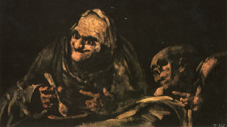 Francisco Goya (1724-1806): "Two Old People Eating Soup",1820-1821 (One of the "black paintings" from the Quinta del Sordo).
