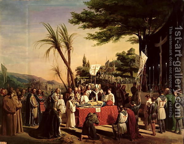Handmade oil painting reproduction of Funeral of Godfrey of Bouillon (c.1060-1100) in Jerusalem, 23rd July 1100, 1838, a painting by Edouard (Francois Berthelemy Michel) Cibot.