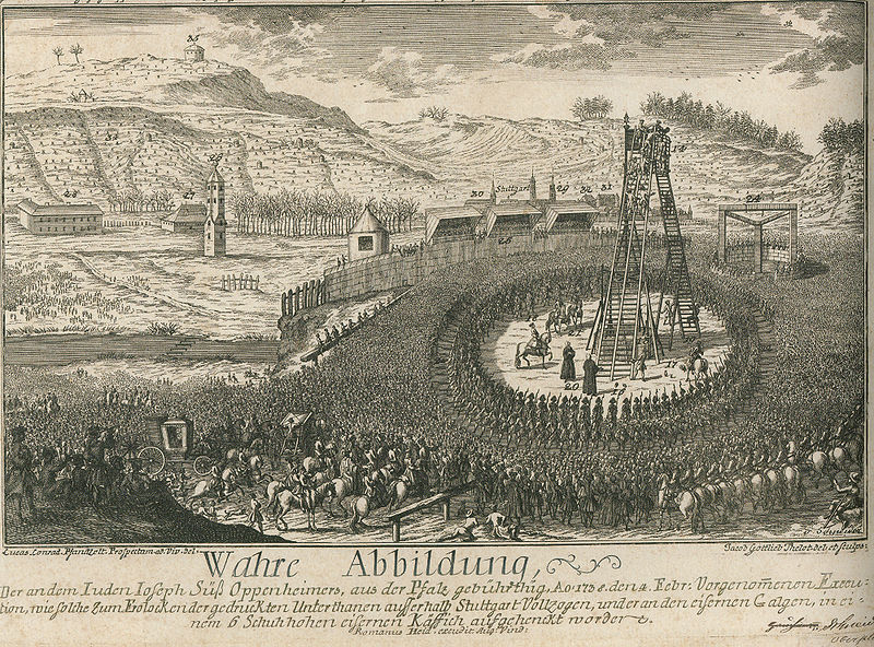 The execution of Joseph Süß Oppenheimer on February 4th, 1738 in front of the Stuttgart city gates.