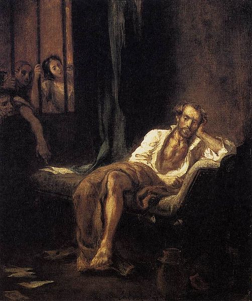 English: Torquato Tasso in the Hospital of St Anne at Ferrara by Delacroix 1839. Oil on canvas, 60 x 50 cm.