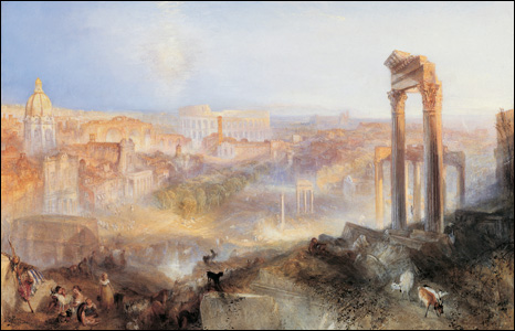 Turner returned to the subject of Italy throughout his career. This painting, Modern Rome - Campo Vaccino, was made in 1839.