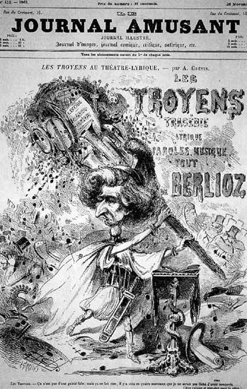www.hberlioz.com:''Artist: A. Grévin  published in Journal amusant, 28 November 1863      The Journal contained cartoons, drawn by Grévin, related to the last three acts of Berlioz’s epic opera Les Troyens (Les Troyens à Carthage), the only part of the opera performed in the composer’s lifetime''