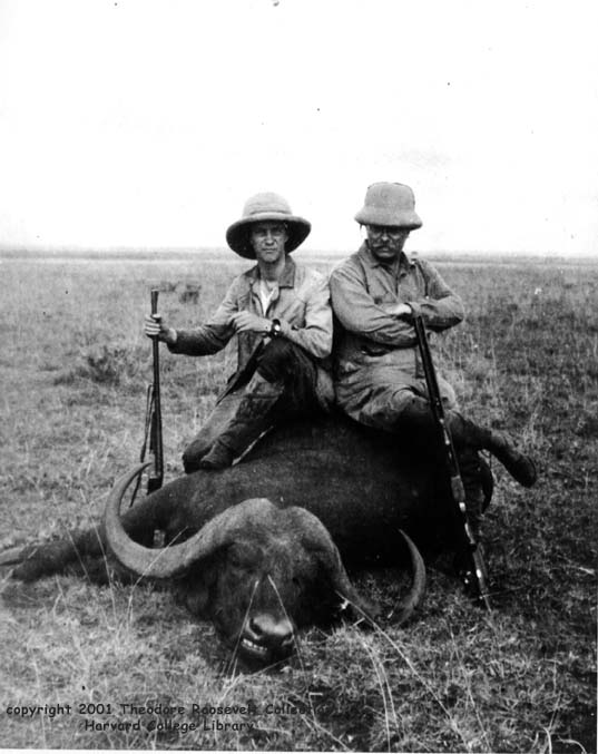 Aaron Bady: ''After he was done being President, Teddy Roosevelt decided to unwind by going on safari in East Africa and blasting the living bejeezus out of everything he could find. Ostensibly, he was there to get natural history specimens for the Smithsonian, but his heart was really in the simpler pleasures of hunt. Whatever else TR was, he was a man who like to shoot things. A lot.  He also took his son Kermit with him, but other than dedicating African Game Trails to “My Side-Partner,” he’s interestingly reluctant to frame the trip as the big father-son picnic it was. Instead, he displaces the problem of the father-son relationship (which is a problem for him for various reasons) onto the African landscape itself. Teddy’s epigram kind of says it all: “He loved the great game as if he were their father.” Because nothing says paternal love like a bullet to the brainpan.""