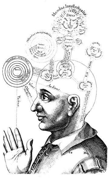 ''Perhaps the greatest early effort (and certainly the most beautiful yet) to ascribe physical locations and attributes to the mind was the work and drawings of Robert Fludd.  That would be Dr. Robert Fludd (1574-1637), occultist/philosopher, randy logician and hermticist astrologer pseudo-scientist;''