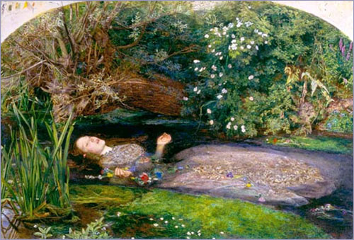 John Everett Millais. Ophelia''The Pre-Raphaelite Brotherhood was formed in 1848 by William Holman Hunt, John Everett Millais and Dante Gabriel Rossetti. Their manifesto was to reject the classical artistic style and aesthetic of the last three hundred years and return to the style prior to that of Raphael – hence their name. They focused on nature, capturing the brilliant colours and detail they found around them together with complex poses. Millais’ Ophelia is such a study of death surrounded by the beauty of nature. 