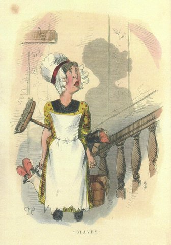 ''Here is the transformation image I mentioned earlier -- late in the 19th century, the now ludicrous case was made by some that economic choices, the market, might cause a person to become less, to devolve. This Charles Bennett image has a woman who leaves her household to work (as a maid).  As a result, her "race" is transformerd.  It's from Shadow and Substance (my edition is -- Shadow and Substance by Charles H. Bennett and Robert B. Brough; London:  W. Kent & Co. 1860).''