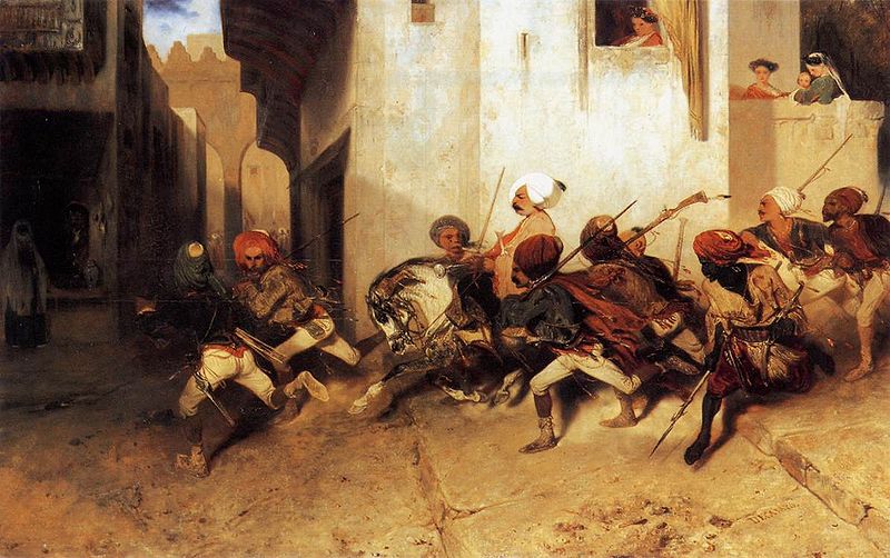 billkralovic.com A French Artist Portraying a Janissary Patrol in Izmir, Turkey...''The janissaries were a sign that the Ottoman Empire was in decline. They originally were an elite guard for the Sultan, but eventually turned into autonomous dictators, and in Serbia, they basically made the Serbs, serfs of the themselves as feudal overlords. This was in direct opposition to the some wealthy Serb pig merchants, who had a rich trade with the Austro-Hungarians in Vojvodina.''key (1831)