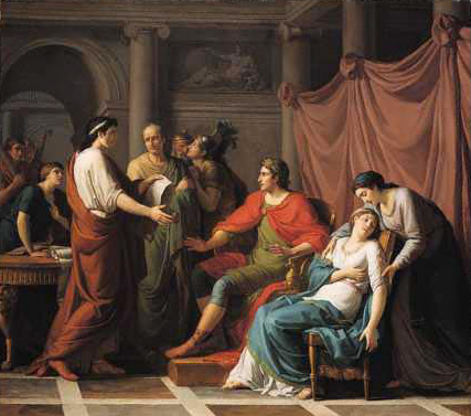 Painting by Jean-Joseph Taillasson: Virgil reading the Aeneid to Augustus and Octavia.
