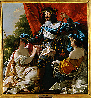 Simon Vouet. Louis XIII in an allegorical meeting with France L. and Navarre R. Vouet painted many portraits of the king, who was one of his pupils.