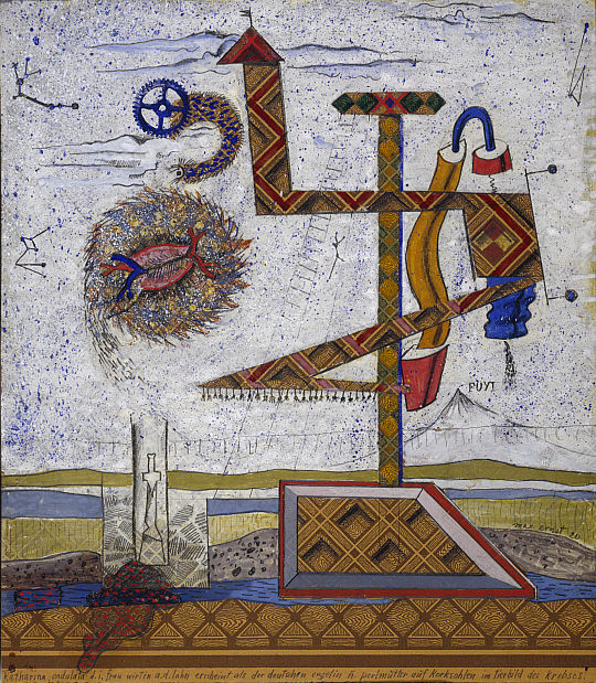 ''The most important is that Max Ernst's collages, for all their strangeness, strive for overall coherence and technical plausibility. This 'plausible' imagery, unlike the papiers colles of Picasso and Georges Braque, depends on an expurgation of the visible difference between artist's hand and non-artistic quotation. The joins and overlappings had to be concealed from the viewer. This is why Ernst frequently published his composite imagery only in printed form, in photographic reproduction or in versions later touched up with watercolour. Thanks to these tactics of concealment he succeeded in presenting collage as that which he thought it should be: a completely developed and autonomous system in which the origin of the separate elements is submerged in the final, total image.''