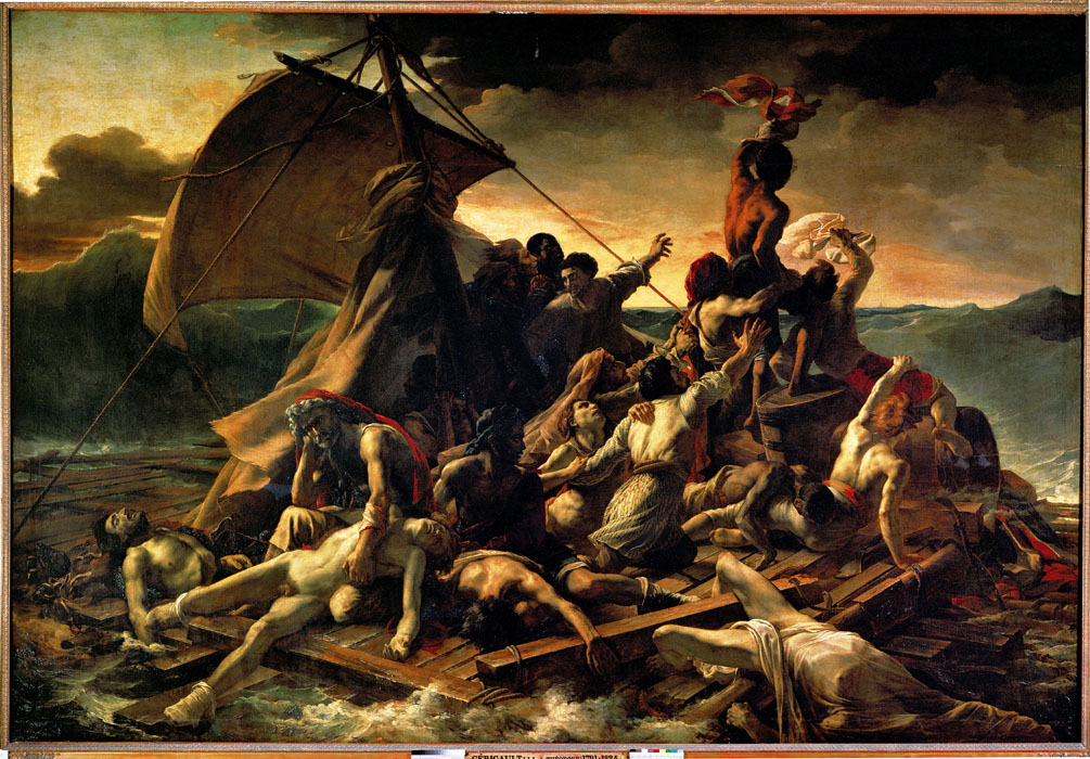 The Raft of the "Medusa". Painting after a then well-known catastrophe in which survivors of the ship Medusa drifted across the sea for 14 days. Oil on canvas (1819) 491 x 716 cm - RF 4884