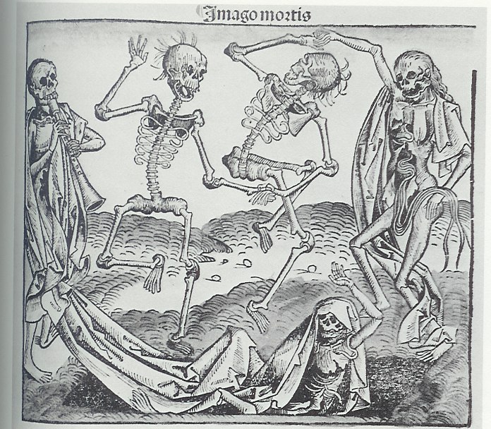''The Dance of Death can be described as a unique and recognizable reminder that life is brief, and nobody is granted immortality.  The alliterative and dramatic name has captured imaginations for centuries and is found in many media.  Its heart, however, lies in illustrated books, where the classic Dance of Death format shows people from all ranks of society, beginning with the highest and progressing to the lowest, serially encountering death, represented by a skeleton.  While many artists have created their own version of the Dance of Death, the most famous, most influential and greatest was the 16th century interpretation by Hans Holbein, the Younger. ''