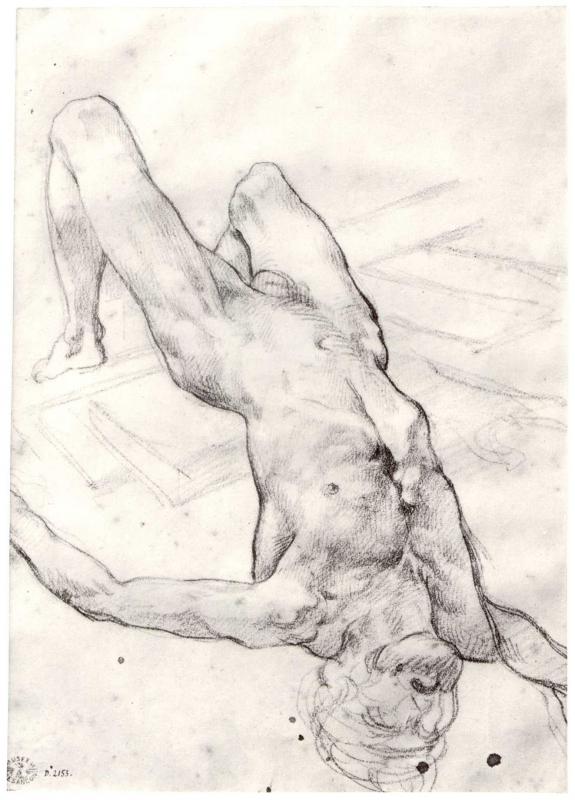 A study for the cadaver Gericault inserted at bottom right of the painting just before it was exhibited at the Salon