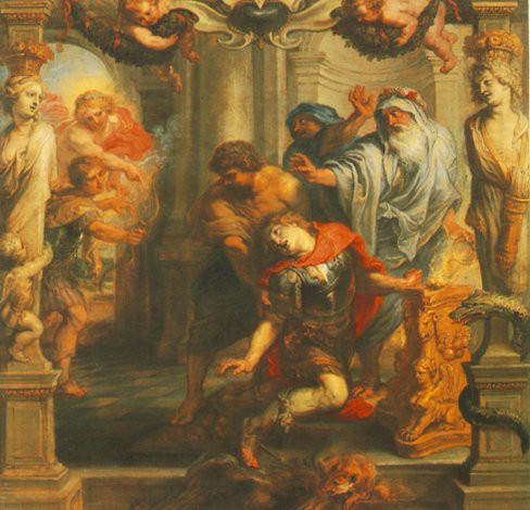 ''Achilles himself did not live to see the end of the war, for shortly before that, he was ambushed and shot with a poisoned arrow by Paris, as seen here in the painting by Rubens.''