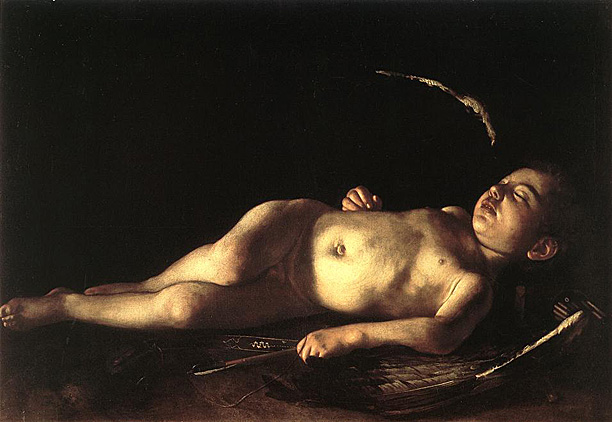 caravaggio44 "Caravaggio’s Sated Cupid (1608) - with his bloated belly - looks truly sated – but with what? With wine, semen and sex? There is something desiccated, debauched, and dejected about this sexually gratified degenerate cherub. Sated Cupid is strikingly similar to Egon Schiele’s watercolour drawings of shrivelled, aged babies where senility is grafted on to a baby body. Caravaggio has stood the usual tradition on its head and instead of using a baby as a symbol of pretty innocence has chosen to show us a cherub which symbolises depravity, excess and decay: in its inversion it is intriguingly disturbing, even repellent, provoking a macabre and rather shameful sexual fascination. Is there something rather paedophilic in our sexual fascination by this louche and seedy old baby? Is it the molester or the molestee?"