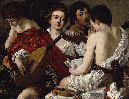 The Musicians. Circa 1596. For models, Caravaggio often recruited friends or picked up young Romans on the streets. In this painting however, the third figure from the left appears to be a self-portrait.