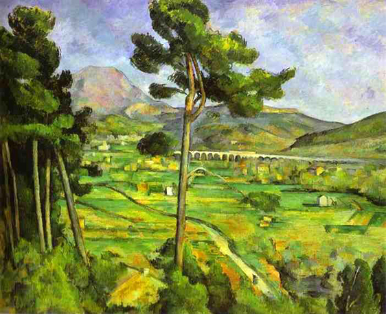 "The Sainte-Victoire Mountain near Cézanne's home in Aix-en-Provence was one of his favorite subjects and he is known to have painted it over 60 times. Cézanne was fascinated by the rugged architectural forms in the mountains of Provence and painted the same scene from many different angles. He would use bold blocks of color to achieve a new spatial effect known as "flat-depth'' to accommodate the unusual geological forms of the mountains."