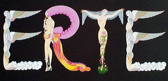 "His famed "Alphabet Suite" is at the Centre Pompidou Museum in Paris, and depicts each letter of the alphabet in true Erté style. Using the human form in various states of déshabillé, various poses and props are illustrated to create the letters of the alphabet. These artworks, which Erté began in 1927, were later printed as a suite of limited edition prints. The prints were an immediate success upon their release in 1977 and are now extremely rare as a complete set."