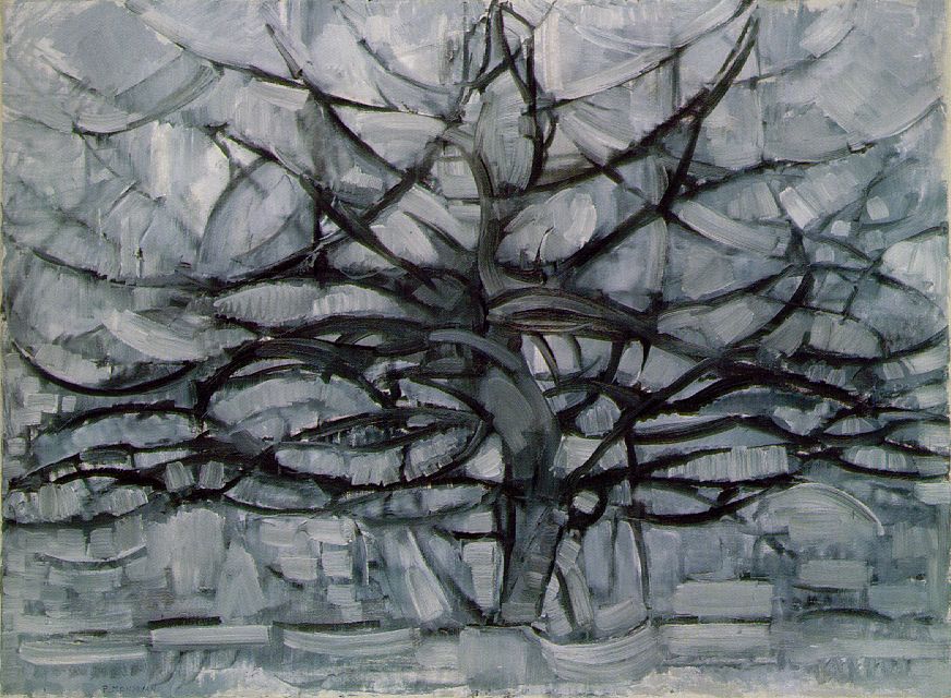 The Grey Tree. 1911. "Mondrian may be most famous for his later works, which epitomized the particular Dutch brand of modernism, De Stijl, but how he got there is particularly fascinating to trace because of its clear step-by-step development. There is a short period (roughly 1911-14) where you can see him discovering Cubism and then using it as a stepping stone to make the leap towards total abstraction."