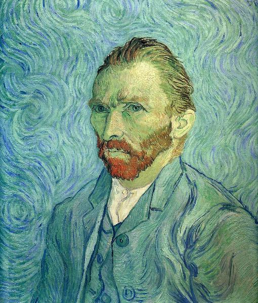 In his last self-portrait, Van Gogh's grim face is the one still point in a sea of green swirls.