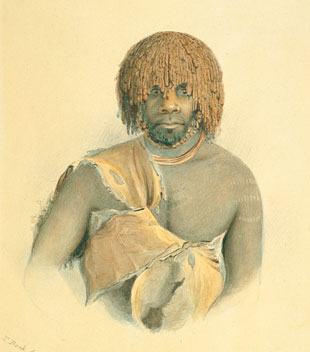 ---Dowling’s re-presentations of Bock’s images found their way to the Ethnological Society of Britain and the Royal Academy where they fed the interest in anthropology and primitive societies. Although these paintings were created in London, using sketches from Bock’s originals and they eventually found their way back to Australia as part of the swirl of cultural artefacts throughout the Empire.---click image for source...