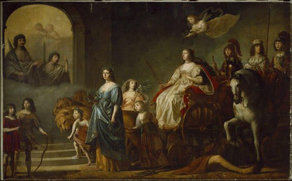 ---The Triumph of the Winter Queen: Allegory of the Just by seventeenth-century Dutch master Gerrit van Honthorst....The Winter King and Queen take their nicknames from the shortness of their reign. They were actually Frederick V, Elector (ruler) of the Palatinate, and Elizabeth Stuart, daughter of England’s King James I. In 1619 Frederick, who ruled portions of Germany, was selected as King of Bohemia (roughly today’s Czech Republic). Central Europe was divided by fierce religious and political conflict at the time, and Frederick’s selection helped ensure the slide into war. Frederick was a Protestant, as were many of his Bohemia subjects, but most of the surrounding powers were Roman Catholic. As soon as Frederick was crowned, the Holy Roman Emperor, a Catholic, claimed Bohemia as well. After just a year in power, Frederick and Elizabeth were driven into exile; the conflict was a key early moment in the Thirty Years’ War that ravaged central Europe....click image for source...