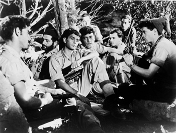 ---"Hill 24 Doesn't Answer," 1955, directed by Thorold Dickinson In its time, "Hill 24 Doesn't Answer" was considered the most expensive film ever produced in Israel. The black-and-white film by British Director Thorold Dickinson, opens as UN observers reach ‘Hill 24’ after the 1948 War of Independence to decide if it will remain under Israeli control or be transferred to the Arabs. At the hill, they find the bodies of four Israeli soldiers who fought to defend it. Although it is an English-language film, it is an integral part of the Zionist ethos that characterized Israeli discourse during the 1950s and celebrated the “new Jew,” ready to sacrifice his life for the homeland. ---click image for source...
