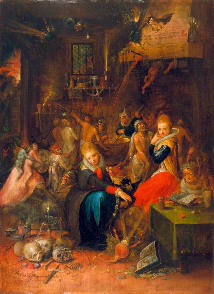---Witches' Sabbath by Frans Francken II Victoria and Albert Museum     Date painted: 1606     Oil on oak panel, 46.6 x 35.2 cm     Collection: Victoria and Albert Museum ---click image for source...