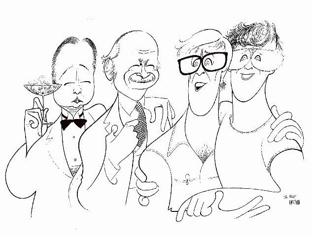 ---Al Hirschfeld's portrait of Robert, Nathaniel, Peter and Nat----New York: July, 2009: In the 90th anniversary year of the founding of the legendary Algonquin Round Table, a new collection of little-known works by some of the group’s most famous members has come to light. Unearthed from private collections, public troves and dark recesses, the works of fiction, poetry, criticism, journalism, humor and silliness sprang from the prolific pens of Dorothy Parker, Robert Benchley, Robert Sherwood, Edna Ferber, Alexander Woollcott, Franklin P. Adams, Heywood Broun, Ruth Hale, Marc Connelly and several other members and visitors at the renowned literary gathering....click image for source...