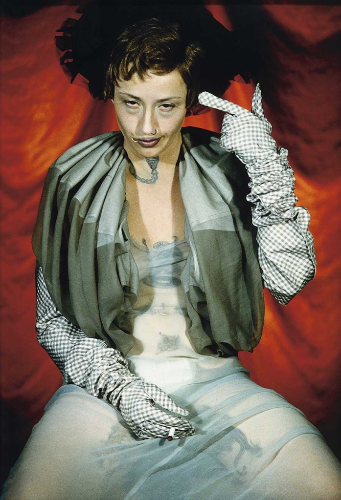 ---As her own model, the artist manipulates her image into a multitude of compelling characters, often evoking another era and always challenging the stereotype.---Cindy Sherman. click image for source...