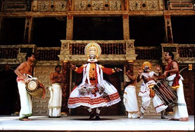 ---It is another form of Indian classical dance where the dancers depict a play, which is generally mythological. Kathakali is famous for its heavy costumes, jewelry and Makeup. It is said that it takes up to 3 – 4 hours for the make up to fix and settle down. The vibrant use of colors in the costume as well as in makeup make to more interesting and full of excitement. Today, Kathakali has become an inseparable part of Kerala’s culture.---click image for source...