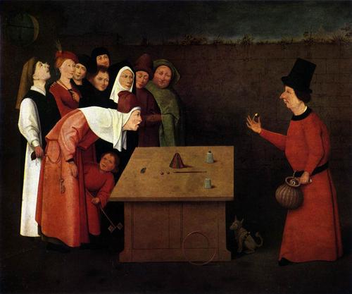 ---Handmade oil painting reproduction of The Magician, one of the most famous Renaissance-Early Oil Paintings painted by Early Netherlandish painter Hieronymus Bosch. Hieronymus Bosch (born Jeroen Anthoniszoon van Aken, c. 1450 - August 9, 1516) was an Early Netherlandish painter. His work is known for its use of fantastic imagery to illustrate moral and religious concepts and narratives. Hieronymus Bosch lived during the 'Dark Ages,' when the world was undergoing a transition from the Gothic to the Renaissance period.---click image for source...