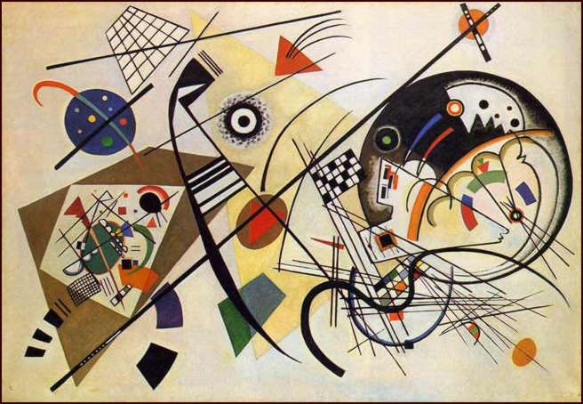 ---Kandinsky, Unbroken Line, 1923 The signature geometric style the name Kandinsky immediately suggests Kandinsky is the abstract painter par excellence, even in popular consciousness. His geometric abstractions became as iconic as the melting watch of Surrealism, or the Campbell’s can of Pop. When Steve Ditko, creator of Marvel’s Spiderman, created the “master of the mystic arts” Dr. Strange, he represented the astral realm with abstract forms adapted from Kandinsky.---click image for source...