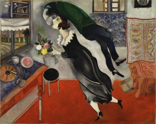 ---Marc Chagall (French, born Belarus. 1887–1985) Birthday Date:     1915 Medium:     Oil on cardboard Dimensions:     31 3/4 x 39 1/4" (80.6 x 99.7 cm) Credit Line:     Acquired through the Lillie P. Bliss Bequest---source: MOMA